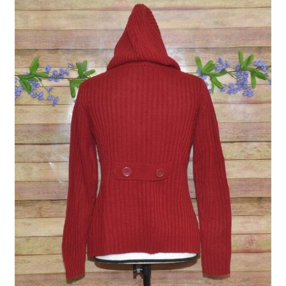 Effeci Ladies Red Double Breasted Hooded Cardigan Sweater Size S PS Cozy - Picture 7 of 12